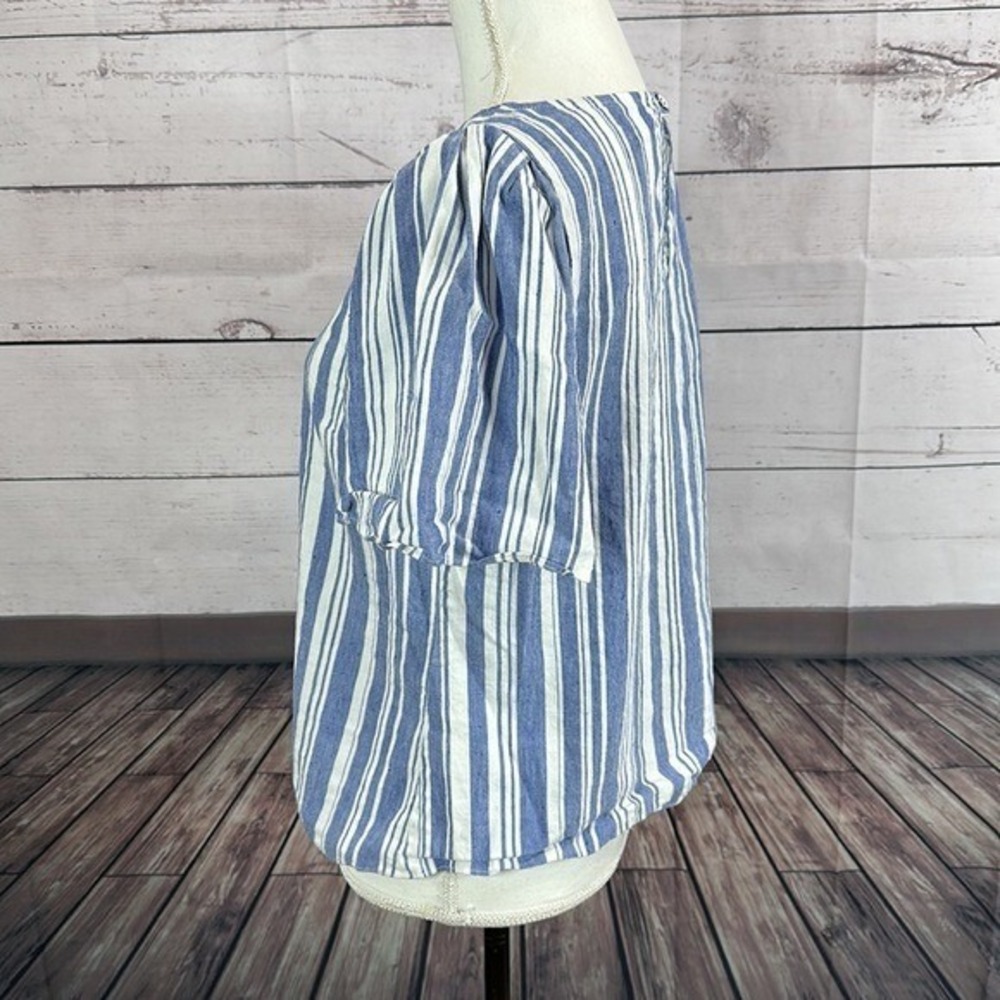 Cabi 5343 Top Shirt Small Blue‎ White Wing Striped Linen Beach Costal Nautical - Picture 3 of 9